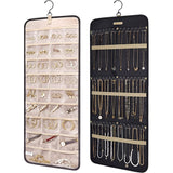 Double-Sided Hanging Jewelry Display Organizer Storage Roll with Hook-L-Black