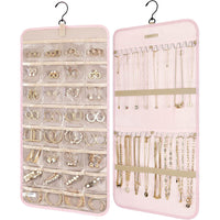 Double-Sided Hanging Jewelry Display Organizer Storage Roll with Hook-S-Pink