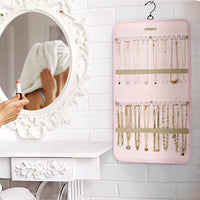 Double-Sided Hanging Jewelry Display Organizer Storage Roll with Hook-S-Pink