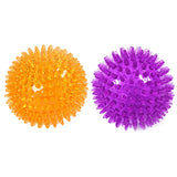 Set of 2 Pcs Pet Dog Squeaky Toys Spiky Dog Balls Cleaning Teeth Chewing Toys -Orange and Purple