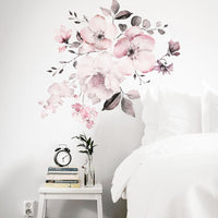 Removable Wall Stickers Watercolour Dusty Pink Flowers Leaves Home Decor