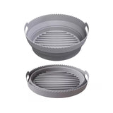 Foldable Round Air Fryer Baking Tray Silicone Reusable Air Fryer Liners with Dividing Pad-Gray