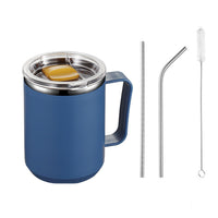 4Pcs Set 450mL Stainless Steel Mug Office Cup with Lid Milk Cup Dark Blue