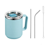 4Pcs Set 450mL Stainless Steel Mug Office Cup with Lid Milk Cup Light Blue