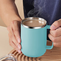 4Pcs Set 450mL Stainless Steel Mug Office Cup with Lid Milk Cup Light Blue