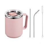 4Pcs Set 450mL Stainless Steel Mug Office Cup with Lid Milk Cup Pink