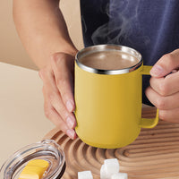 4Pcs Set 450mL Stainless Steel Mug Office Cup with Lid Milk Cup Orange