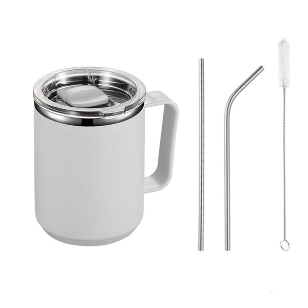 4Pcs Set 450mL Stainless Steel Mug Office Cup with Lid Milk Cup White