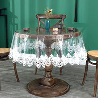 Table Cloth Waterproof PVC Round Dining Transparent Lace Oilproof Tablecloth 130 cm Diameter-Style 1