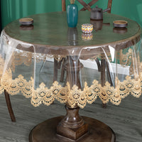 Table Cloth Waterproof PVC Round Dining Transparent Lace Oilproof Tablecloth 130 cm Diameter-Style 2