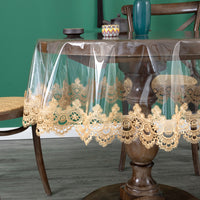 Table Cloth Waterproof PVC Round Dining Transparent Lace Oilproof Tablecloth 130 cm Diameter-Style 2