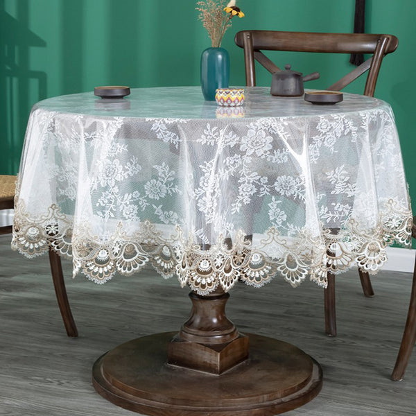 Table Cloth Waterproof PVC Round Dining Transparent Lace Oilproof Tablecloth 130 cm Diameter-Style 3