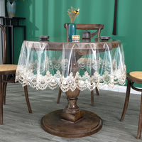 Table Cloth Waterproof PVC Round Dining Transparent Lace Oilproof Tablecloth 130 cm Diameter-Style 3