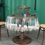 Table Cloth Waterproof PVC Round Dining Transparent Lace Oilproof Tablecloth 130 cm Diameter-Style 4