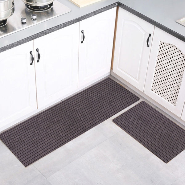 Solid Color Stripe Kitchen Mat Simplicity Anti-Slip Entrance Doormat Bathroom Long Strip Mats Table Floor Mat Large Size-Coffee