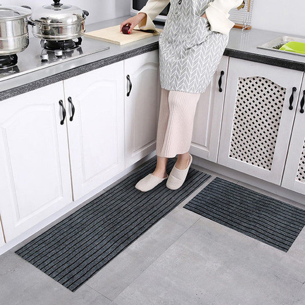 Solid Color Stripe Kitchen Mat Simplicity Anti-Slip Entrance Doormat Bathroom Long Strip Mats Table Floor Mat Large Size-Dark Gray