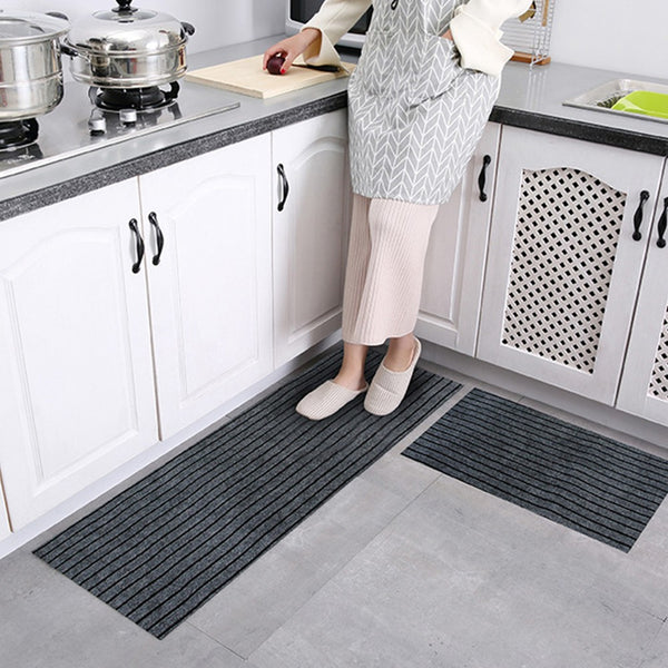 Solid Color Stripe Kitchen Mat Simplicity Anti-Slip Entrance Doormat Bathroom Long Strip Mats Table Floor Mat Small Size-Dark Gray