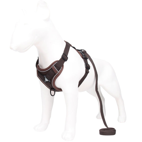 Reflective Dog Harness Lead Set No Pull Adjustable Pet Vest Leash Puppy L-Coffee