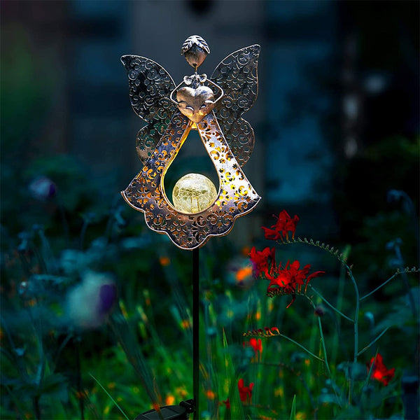 Solar Garden Stake Lights Metal Angel Solar Warm White LED Stake Light