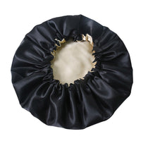 Women Double Layer Satin Silk Sleep Hat Hair Care Sleeping Bonnet Night Cap-Black