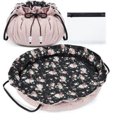 Portable Cosmetic Makeup Drawstring Bag Travel Makeup Organizer Case with Clear Pouch Set-Pink