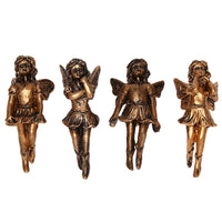 4Pcs Garden Fairy Statue Girl Hanging Cup Resin Sculpture Flower Basket Edge Decoration