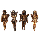 4Pcs Garden Fairy Statue Girl Hanging Cup Resin Sculpture Flower Basket Edge Decoration