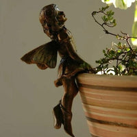 4Pcs Garden Fairy Statue Girl Hanging Cup Resin Sculpture Flower Basket Edge Decoration