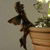 4Pcs Garden Fairy Statue Girl Hanging Cup Resin Sculpture Flower Basket Edge Decoration