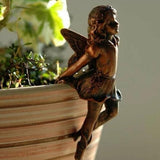 4Pcs Garden Fairy Statue Girl Hanging Cup Resin Sculpture Flower Basket Edge Decoration