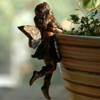 4Pcs Garden Fairy Statue Girl Hanging Cup Resin Sculpture Flower Basket Edge Decoration