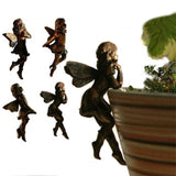 4Pcs Garden Fairy Statue Girl Hanging Cup Resin Sculpture Flower Basket Edge Decoration