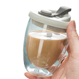 Egg Shaped Double Walled Glass Mugs Thermal Coffee Mug Transparent Milk Cup Water Bottle with Lid Black