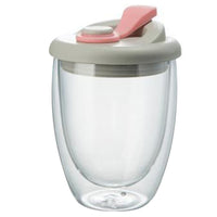 Egg Shaped Double Walled Glass Mugs Thermal Coffee Mug Transparent Milk Cup Water Bottle with Lid Pink