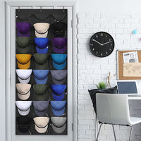 Hat Rack 24 Pocket Over the Door Cap Organizer for Baseball Cap Collection Black