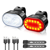 Rechargeable Bicycle Lights Set Bright 4+6 Modes Front Light and LED Back Taillight