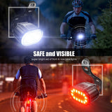 Rechargeable Bicycle Lights Set Bright 4+6 Modes Front Light and LED Back Taillight