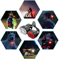 Rechargeable Bicycle Lights Set Bright 4+6 Modes Front Light and LED Back Taillight