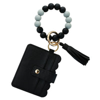 Wristlet Keychain Bracelet WalletKey Ring Silicone Bead Bangle Black