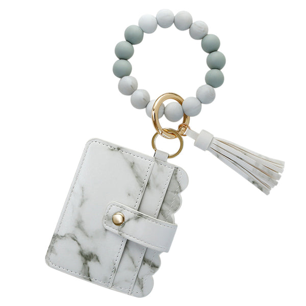 Wristlet Keychain Bracelet WalletKey Ring Silicone Bead Bangle White