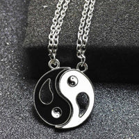 2Pcs Set Yin Yang Pendant Necklace for Men Women Puzzle Couples Necklaces-Silver