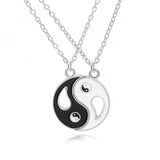 2Pcs Set Yin Yang Pendant Necklace for Men Women Puzzle Couples Necklaces-Silver