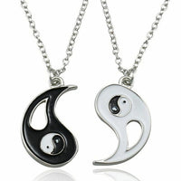 2Pcs Set Yin Yang Pendant Necklace for Men Women Puzzle Couples Necklaces-Silver