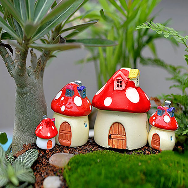 4Pcs DIY Dollhouse Miniatures Mushroom Statue Figurines Fairy Garden Ornament Decor-Style 3