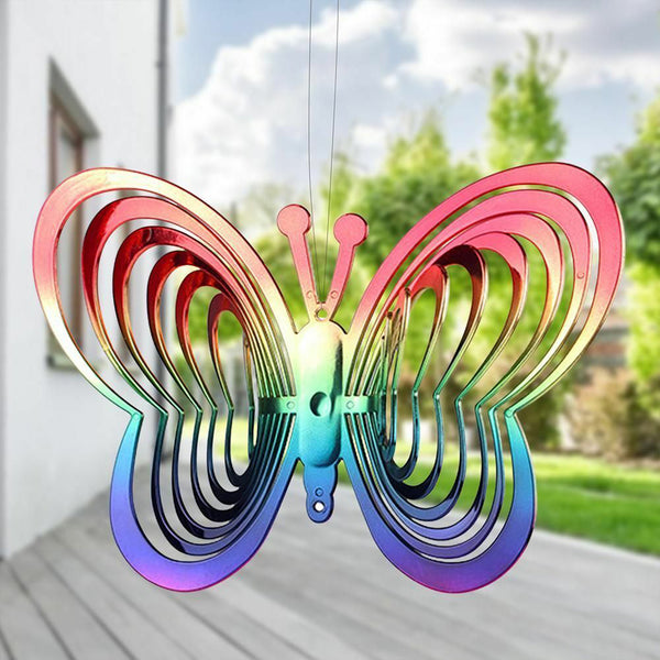 2 Pcs Bird Repeller Butterfly Wind Spinner Garden Yard Hanging Ornament Gradient Colorful Home Decor