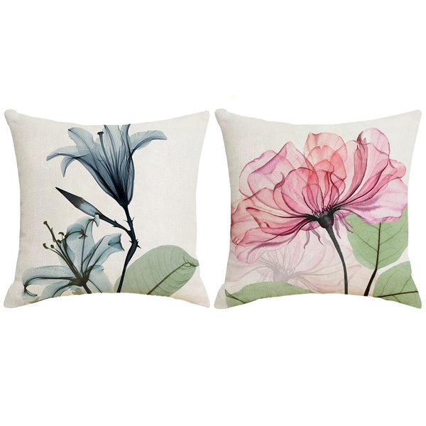 2Pcs Flower Pillow Cover Linen Pillow Case for Living Room Couch Sofa Home Decor-Style 1