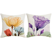 2Pcs Flower Pillow Cover Linen Pillow Case for Living Room Couch Sofa Home Decor-Style 2