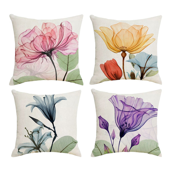 4Pcs Flower Pillow Cover Linen Pillow Case for Living Room Couch Sofa Home Decor