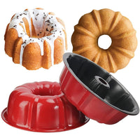 FancyGrab Oven Baking Tools Molds Baking Cups Fluted Tube Cake Pans for Baking Red