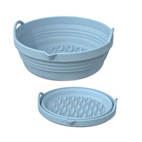 FancyGrab Reusable Foldable Round Air Fryer Silicone Pot Liner Baking Tray with Handles Light Blue